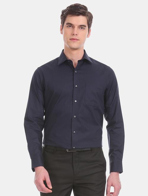 navy blue self design formal shirt - 17617720 - Very Small Image - 1