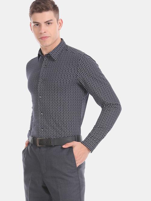 dark blue printed formal shirt - 17618001 - Very Small Image - 1