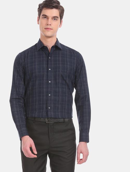 navy blue checkered formal shirt - 17618131 - Very Small Image - 1