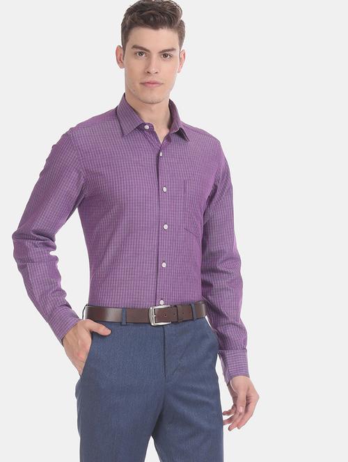 purple checkered formal shirt - 17618223 - Very Small Image - 1