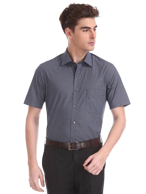 navy blue self design formal shirt - 17618254 - Very Small Image - 1