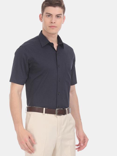 navy blue checkered formal shirt - 17618313 - Very Small Image - 1