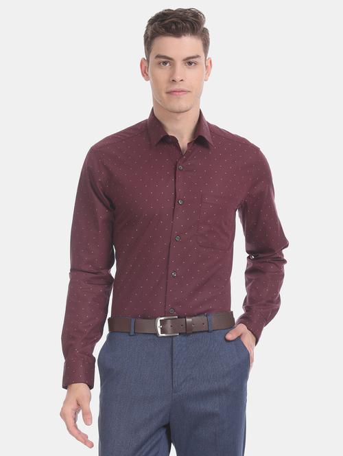 burgundy printed formal shirt - 17618379 - Very Small Image - 1