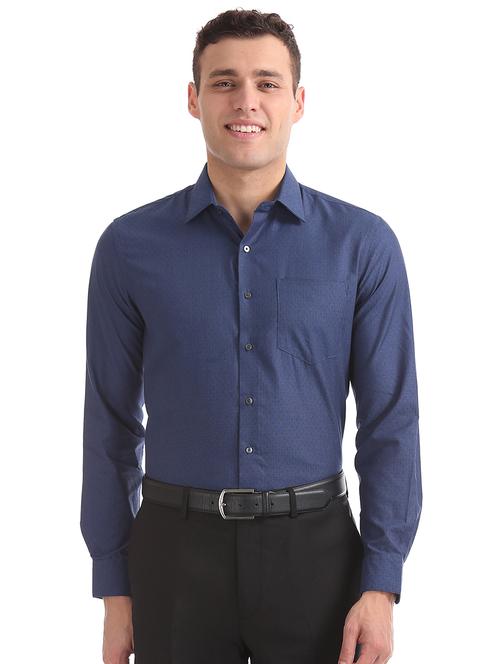 navy blue self design formal shirt - 17618385 - Very Small Image - 1