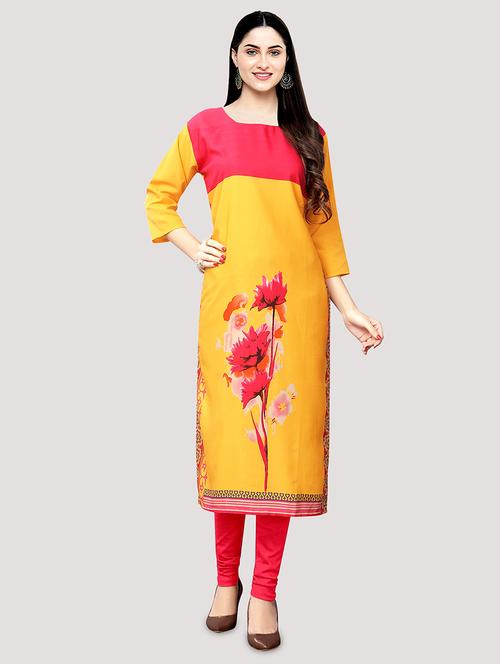 yellow crepe straight kurta - 17618970 - Very Small Image - 1