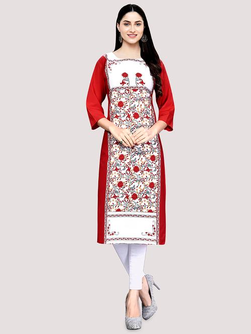 red crepe straight kurta - 17618993 - Very Small Image - 1