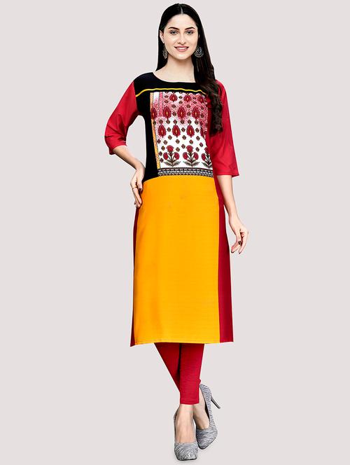multi colored crepe straight kurta - 17619003 - Very Small Image - 1
