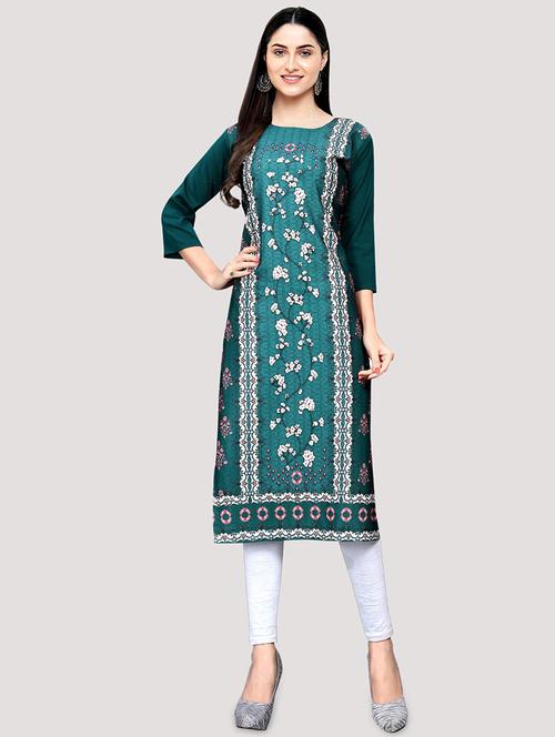 green crepe straight kurta - 17619010 - Very Small Image - 1