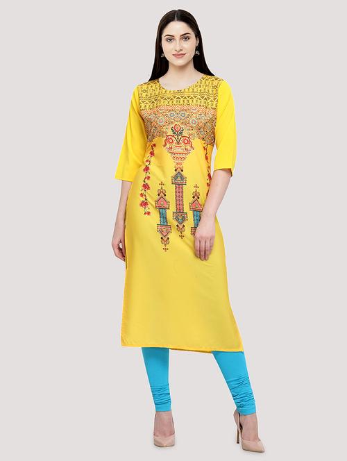 yellow crepe straight kurta - 17619017 - Very Small Image - 1