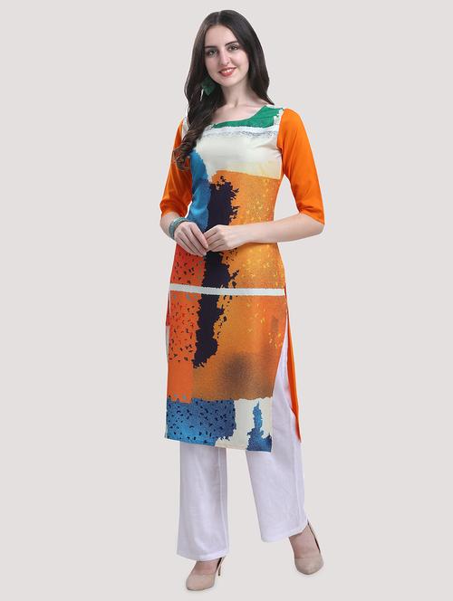 multi colored crepe straight kurta - 17619041 - Very Small Image - 1