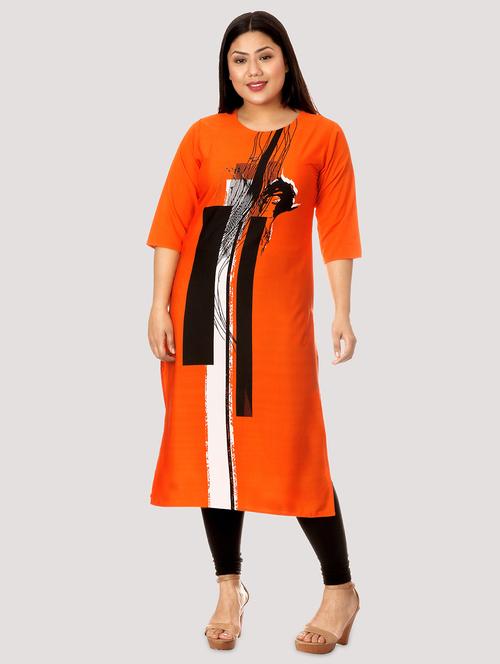 orange crepe straight kurta - 17619051 - Very Small Image - 1