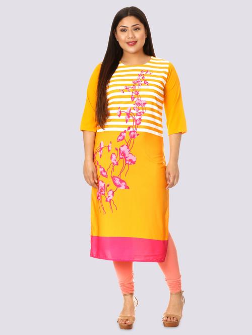 yellow crepe straight kurta - 17619055 - Very Small Image - 1