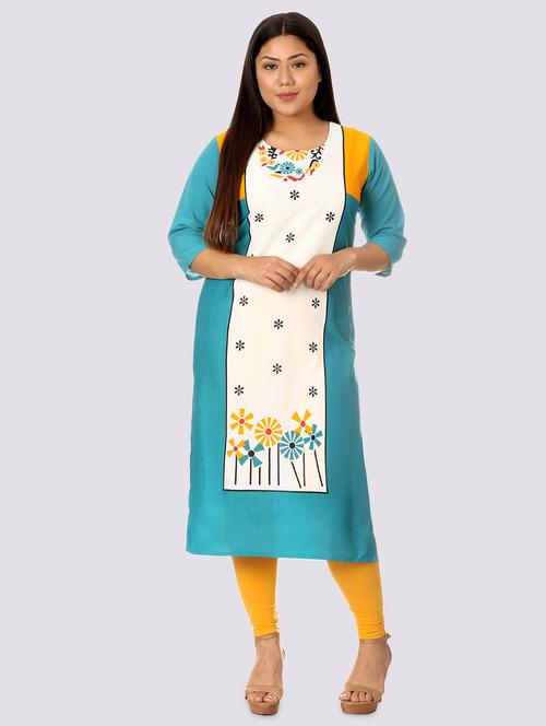 turquoise crepe straight kurta - 17619068 - Very Small Image - 1