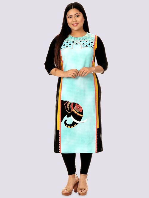 turquoise crepe straight kurta - 17619097 - Very Small Image - 1