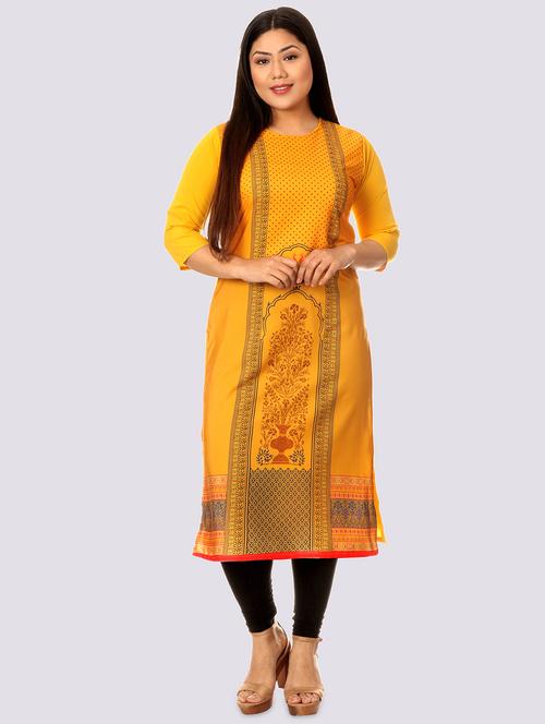yellow crepe straight kurta - 17619109 - Very Small Image - 1