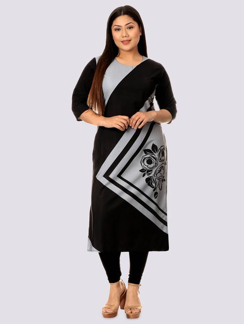 black crepe straight kurta - 17619115 - Very Small Image - 1