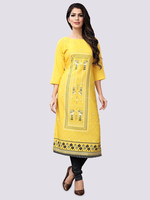 yellow crepe straight kurta - 17619121 - Very Small Image - 1