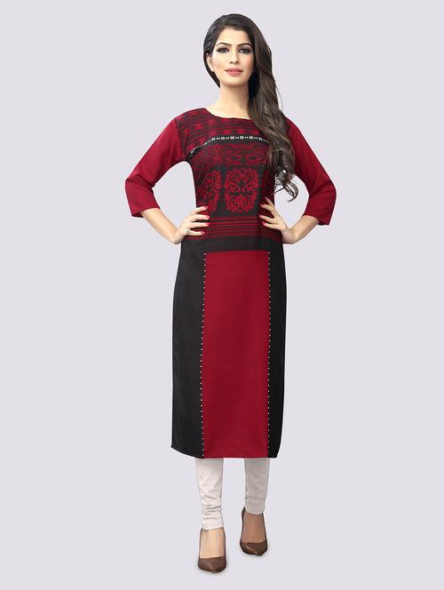 red crepe straight kurta - 17619126 - Very Small Image - 1