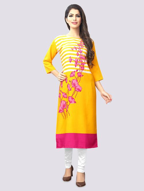 yellow crepe straight kurta - 17619138 - Very Small Image - 1
