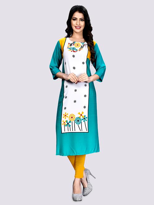 turquoise crepe straight kurta - 17619152 - Very Small Image - 1
