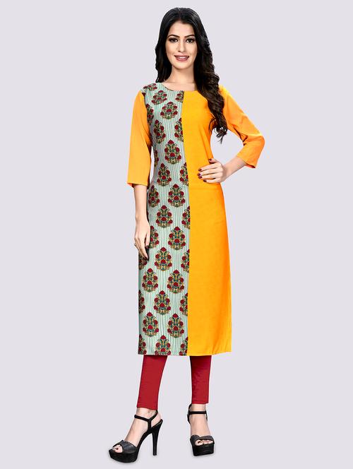 yellow crepe straight kurta - 17619172 - Very Small Image - 1
