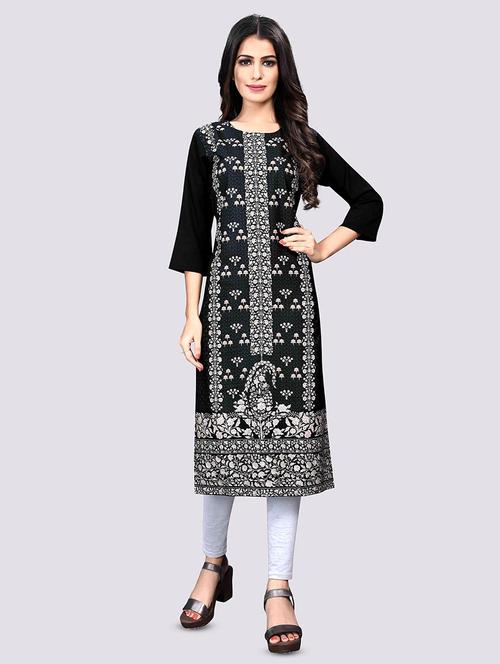 black crepe straight kurta - 17619182 - Very Small Image - 1