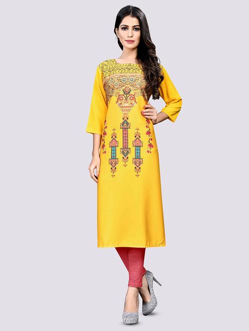 yellow crepe straight kurta - 17619191 - Very Small Image - 1