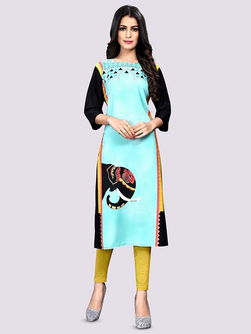 turquoise crepe straight kurta - 17619192 - Very Small Image - 1