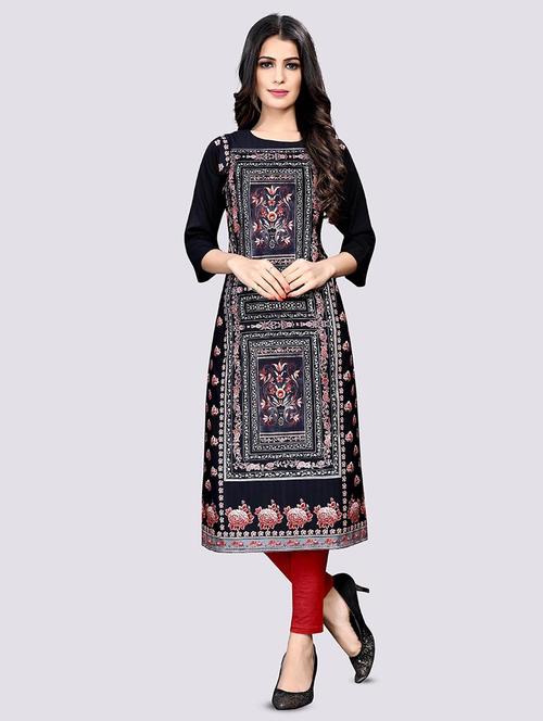 black crepe straight kurta - 17619203 - Very Small Image - 1