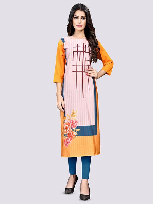 multi colored crepe straight kurta - 17619207 - Very Small Image - 1