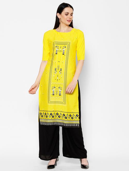 yellow crepe straight kurta - 17619251 - Very Small Image - 1