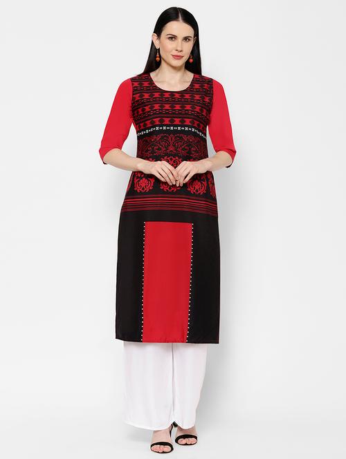 red crepe straight kurta - 17619255 - Very Small Image - 1
