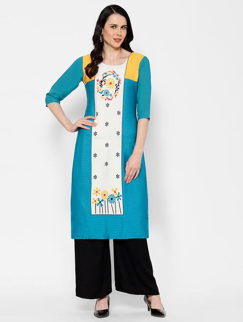 multi colored crepe straight kurta - 17619274 - Very Small Image - 1