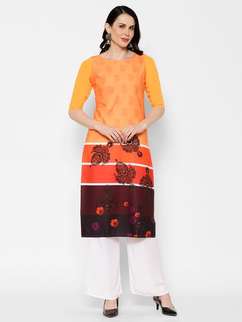 orange crepe straight kurta - 17619292 - Very Small Image - 1