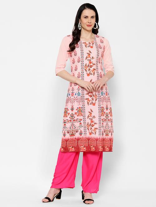 pink crepe straight kurta - 17619303 - Very Small Image - 1