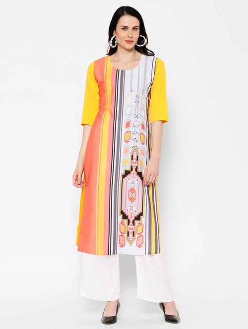 multi colored crepe straight kurta - 17619322 - Very Small Image - 1