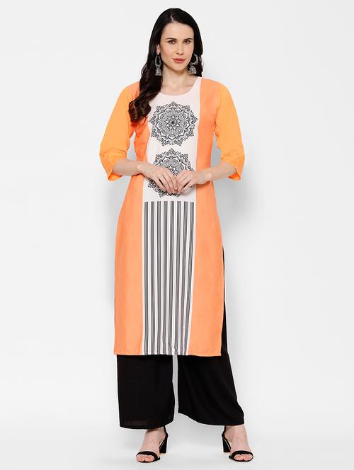 orange crepe straight kurta - 17619327 - Very Small Image - 1