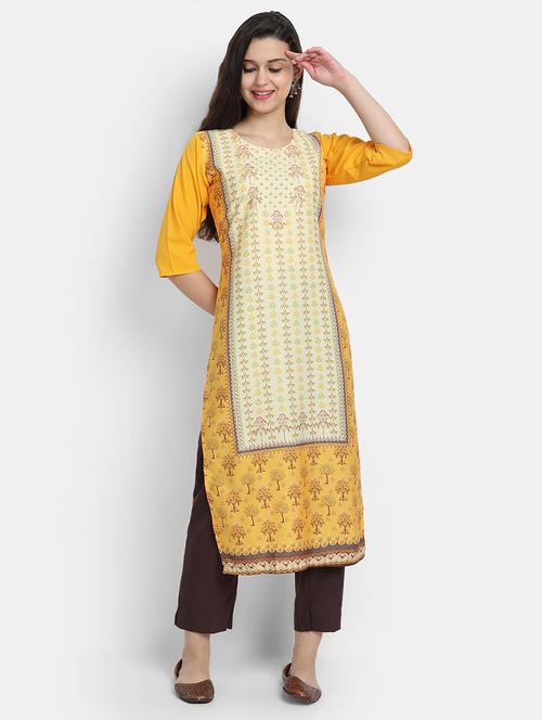 yellow crepe straight kurta - 17619333 - Very Small Image - 1