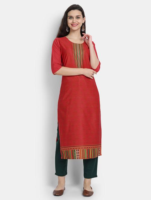 red crepe straight kurta - 17619341 - Very Small Image - 1
