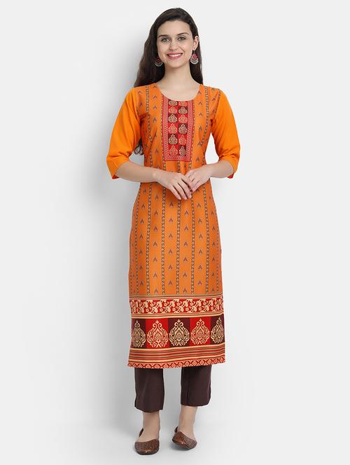 orange crepe straight kurta - 17619345 - Very Small Image - 1