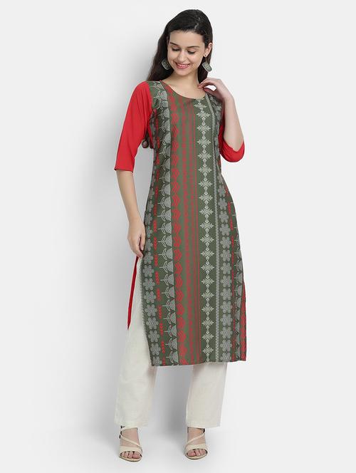 green crepe straight kurta - 17619353 - Very Small Image - 1