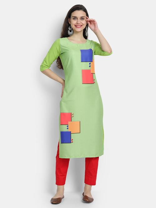 green crepe straight kurta - 17619355 - Very Small Image - 1