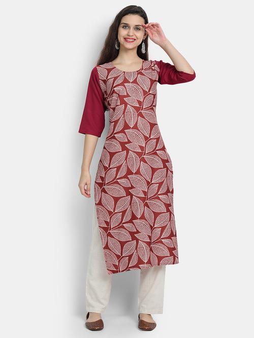 maroon crepe straight kurta - 17619357 - Very Small Image - 1