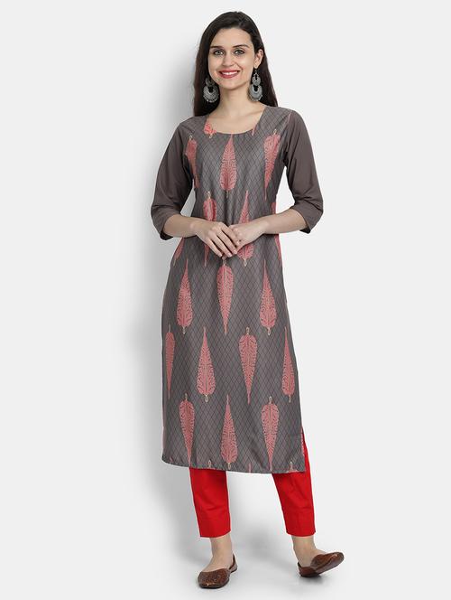 grey crepe straight kurta - 17619360 - Very Small Image - 1