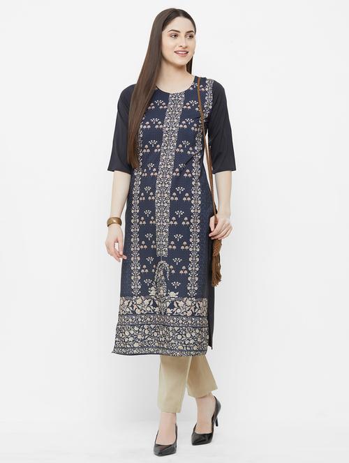 black crepe straight kurta - 17619367 - Very Small Image - 1