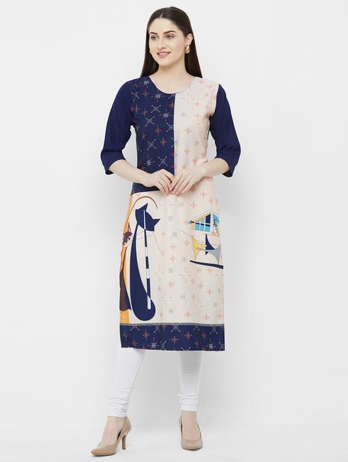 multi colored crepe straight kurta - 17619377 - Very Small Image - 1