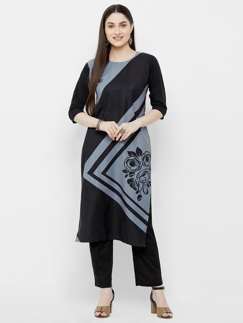 black crepe straight kurta - 17619382 - Very Small Image - 1