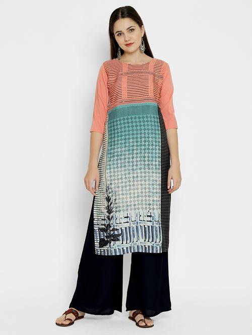 multi colored crepe straight kurta - 17619413 - Very Small Image - 1