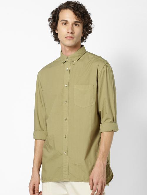 olive green solid casual shirt - 17619435 - Very Small Image - 1