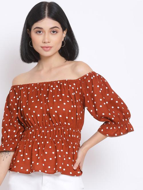 off shoulder polka dot top - 17620662 - Very Small Image - 1